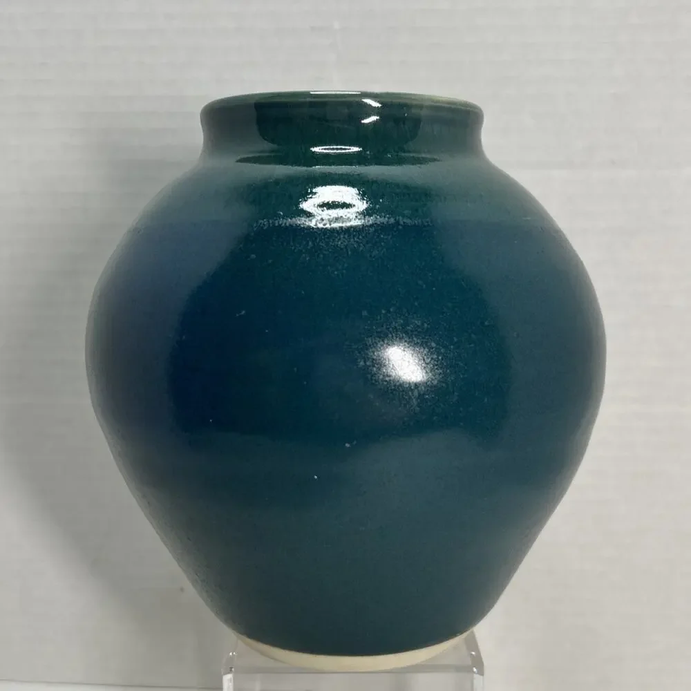 Vtg Studio Art Pottery Mottled Teal Blue Glazed 6